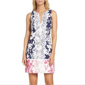 Eliza J Floral A-Line Navy and Pink Dress Size 4